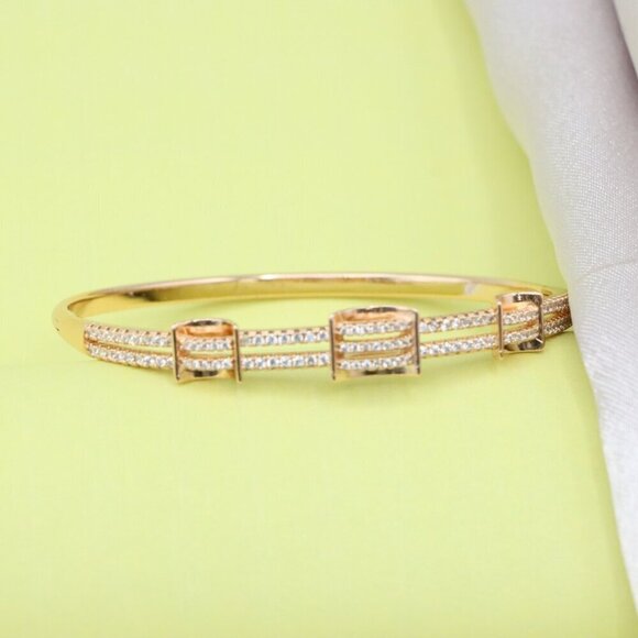 Rose Gold Plated Bangle with Double Row Cubic Zirconia Detailing, XPBL0419 - Picture 4 of 12